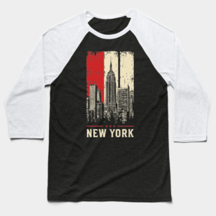 Gritty New York City Skyline Vintage Graphic Art Baseball T-Shirt