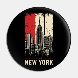 Gritty New York City Skyline Vintage Graphic Art Pin