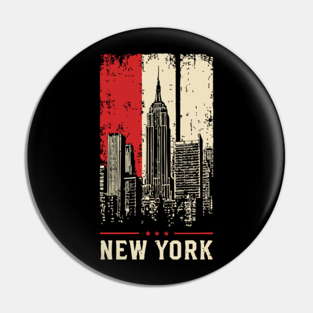Gritty New York City Skyline Vintage Graphic Art Pin by TuncGK