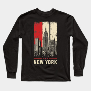 Gritty New York City Skyline Vintage Graphic Art Long Sleeve T-Shirt