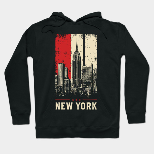 Gritty New York City Skyline Vintage Graphic Art Hoodie by TuncGK