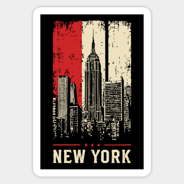 Gritty New York City Skyline Vintage Graphic Art Magnet by TuncGK