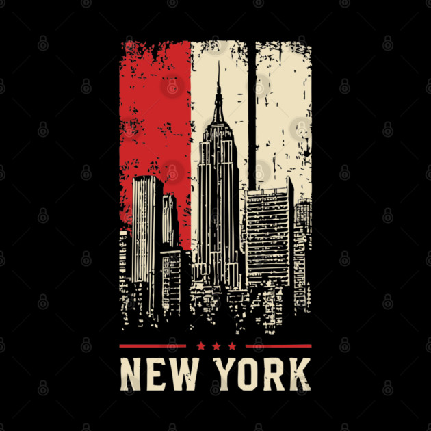 Gritty New York City Skyline Vintage Graphic Art by TuncGK