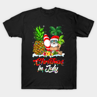 Christmas In July Xmas Lights Santa Surfing Hawaii Pineapple T-Shirt