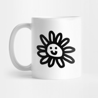 Small Black and White Daisy Flower Smiley Face Graphic Mug