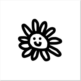 Small Black and White Daisy Flower Smiley Face Graphic Posters and Art