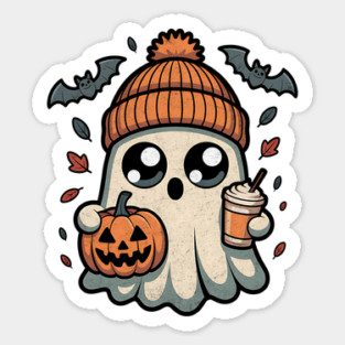 Cute Ghost Pumpkin Spice Fall Halloween Design Sticker