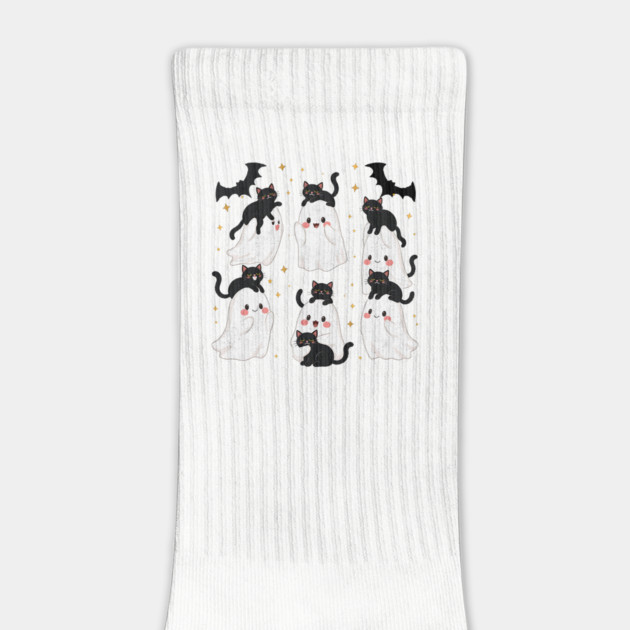 Kawaii Ghosts with Playful Black Cats Halloween Design by Designed By Marty