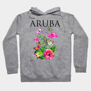Aruba Flowers Paradise Butterflies Hawaii Print Hoodie