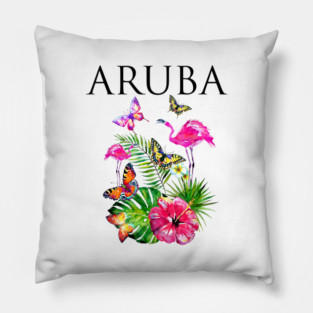 Aruba Flowers Paradise Butterflies Hawaii Print Pillow