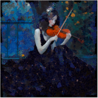 Gothic Violinist in Dark Fantasy Garden - Enchanting Music Artwork Posters and Art