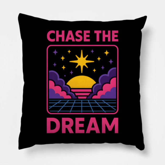 Chase the Dream – Retro Cosmic Motivation Artwork Pillow by MakerMind8.2