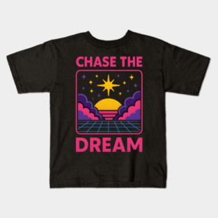 Chase the Dream – Retro Cosmic Motivation Artwork Kids T-Shirt