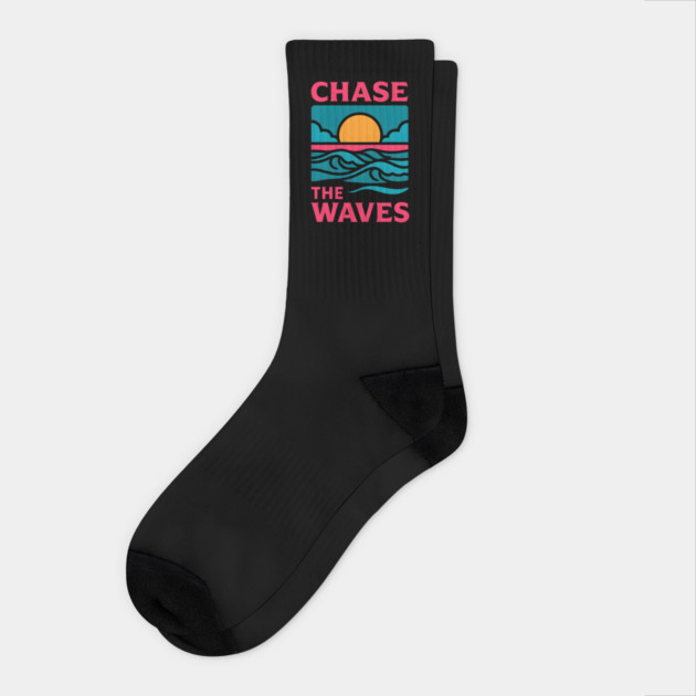 Chase the Waves – Retro Ocean Adventure Artwork Socks by MakerMind8.2
