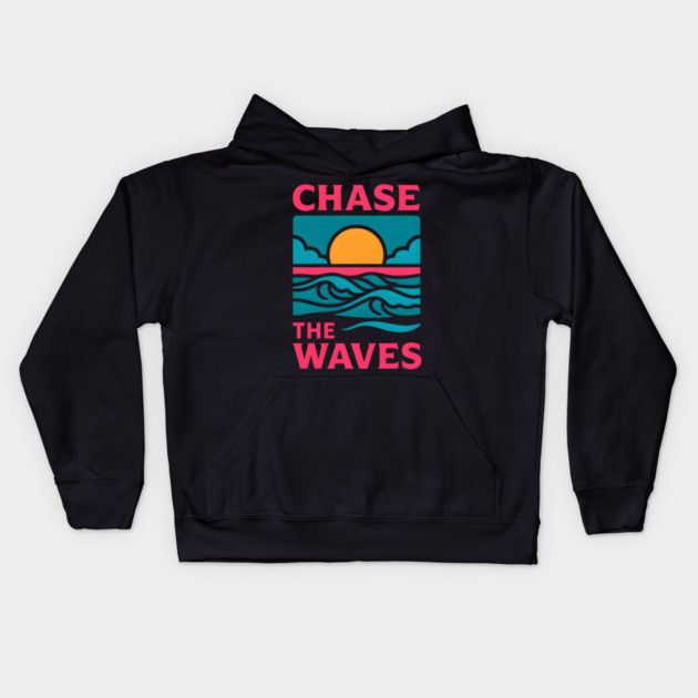 Chase the Waves – Retro Ocean Adventure Artwork Kids Hoodie by MakerMind8.2