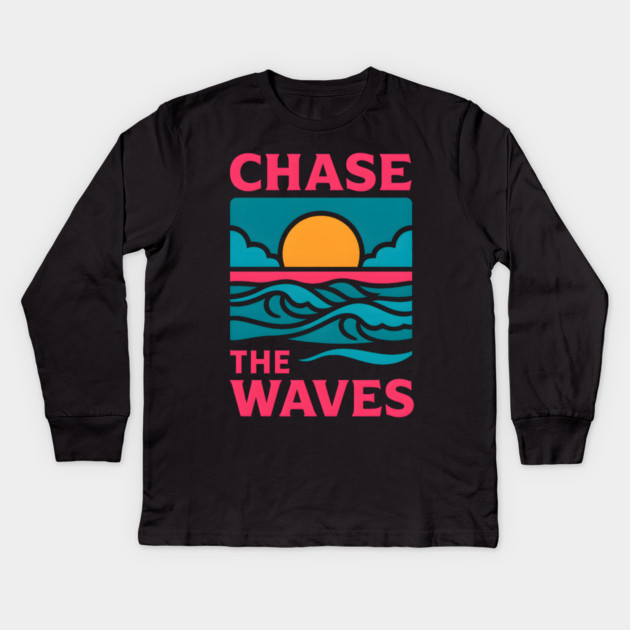 Chase the Waves – Retro Ocean Adventure Artwork Kids Long Sleeve T-Shirt by MakerMind8.2