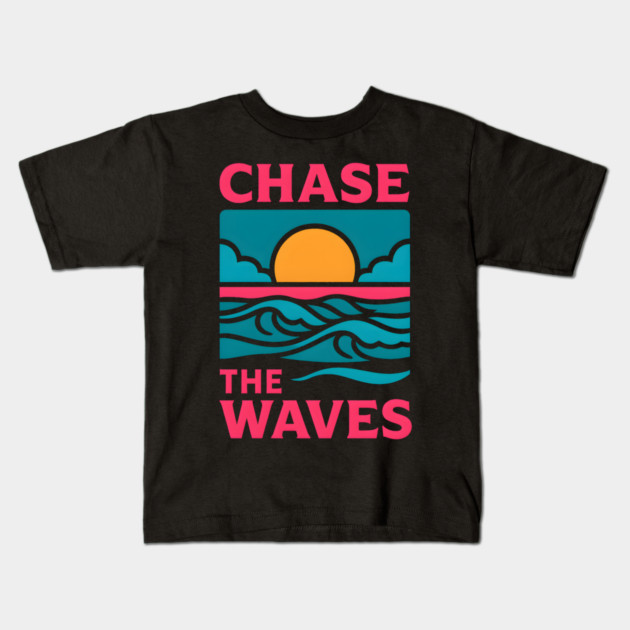 Chase the Waves – Retro Ocean Adventure Artwork Kids T-Shirt by MakerMind8.2