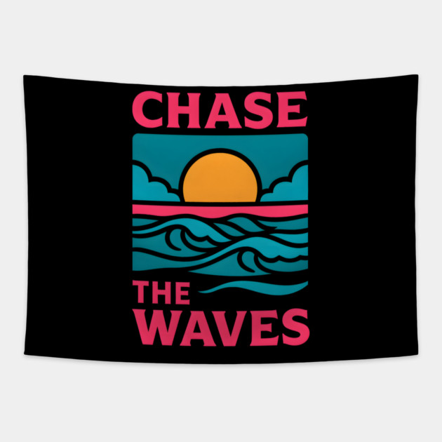 Chase the Waves – Retro Ocean Adventure Artwork Tapestry by MakerMind8.2