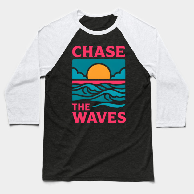 Chase the Waves – Retro Ocean Adventure Artwork Baseball T-Shirt by MakerMind8.2