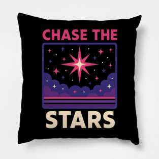 Chase the Stars – Retro Cosmic Motivation Artwork Pillow