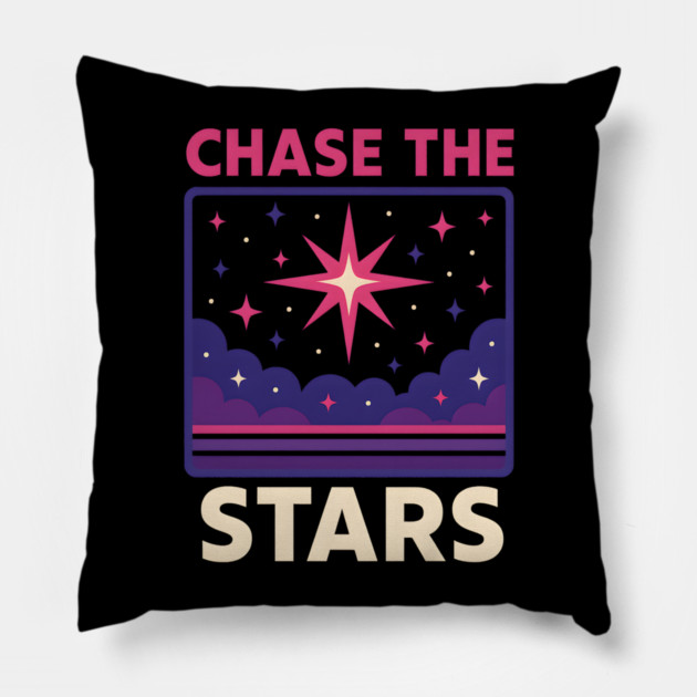 Chase the Stars – Retro Cosmic Motivation Artwork Pillow by MakerMind8.2