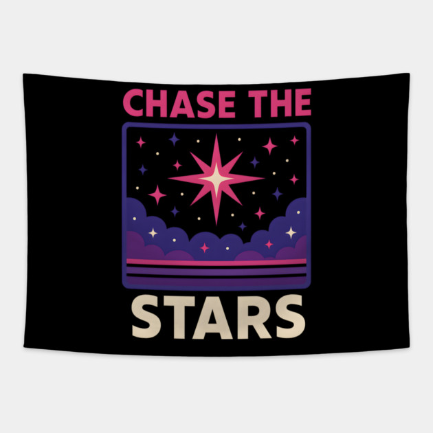 Chase the Stars – Retro Cosmic Motivation Artwork Tapestry by MakerMind8.2