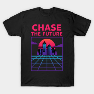 “Chase the Future – Retrowave Neon City Artwork T-Shirt