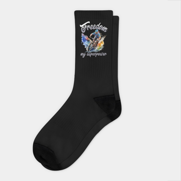 Freedom Bike Rider T-Shirt – Cycling Superpower Tee Socks by Kathy Hawke