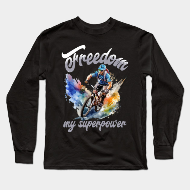 Freedom Bike Rider T-Shirt – Cycling Superpower Tee Long Sleeve T-Shirt by Kathy Hawke