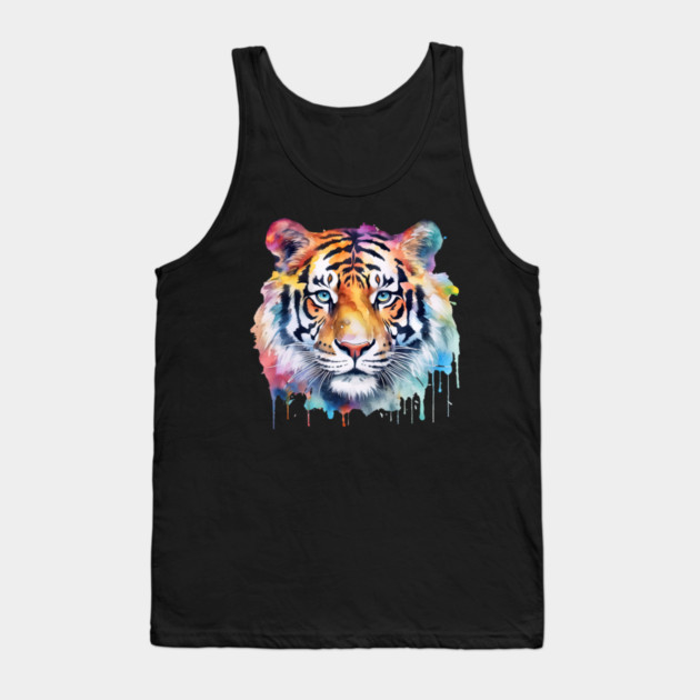 Colorful Rainbow Tiger Watercolor Tee Tank Top by Kathy Hawke