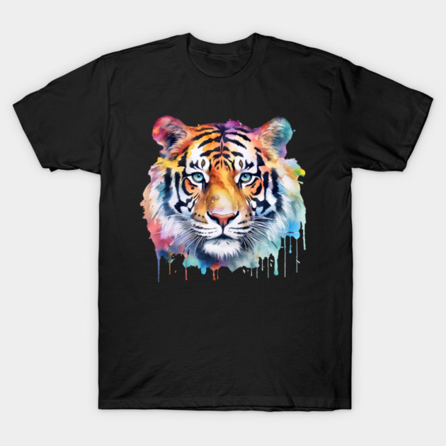 Colorful Rainbow Tiger Watercolor Tee T-Shirt by Kathy Hawke
