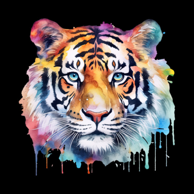 Colorful Rainbow Tiger Watercolor Tee by Kathy Hawke