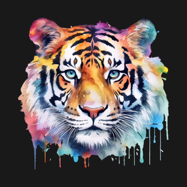 Colorful Rainbow Tiger Watercolor Tee by Kathy Hawke
