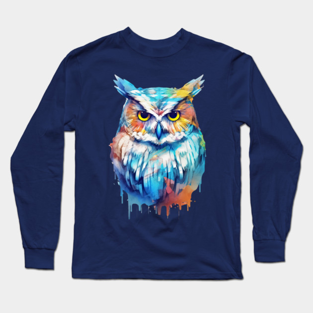 Owl Watercolor Long Sleeve T-Shirt by Kathy Hawke