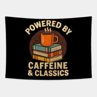 Powered By Caffeine & Classics Book Worm Coffee Retro Tapestry