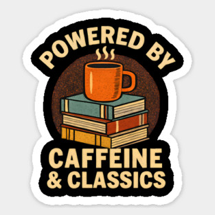 Powered By Caffeine & Classics Book Worm Coffee Retro Sticker