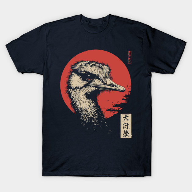 Contemplative Ostrich Portrait Ukiyo-e Nature Art T-Shirt by TuncGK