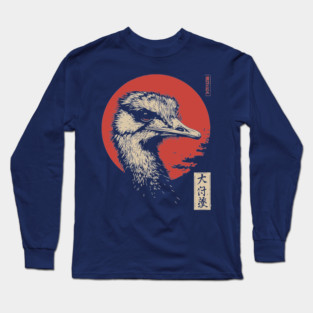Contemplative Ostrich Portrait Ukiyo-e Nature Art Long Sleeve T-Shirt