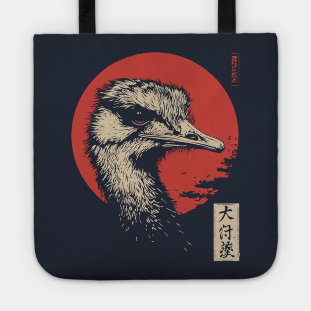 Contemplative Ostrich Portrait Ukiyo-e Nature Art Tote by TuncGK