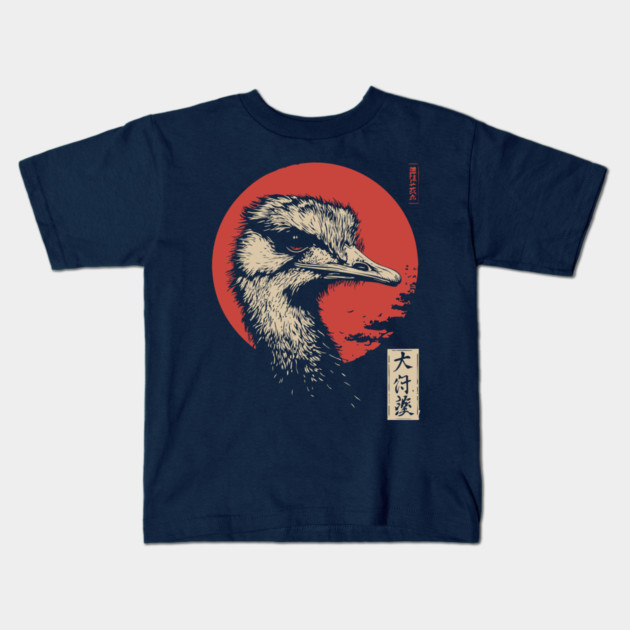Contemplative Ostrich Portrait Ukiyo-e Nature Art Kids T-Shirt by TuncGK