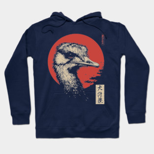 Contemplative Ostrich Portrait Ukiyo-e Nature Art Hoodie