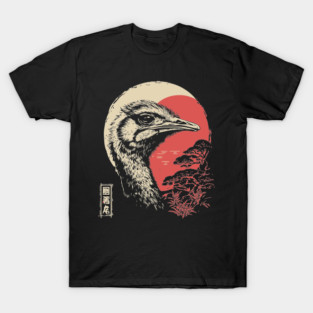 Intense Ostrich Portrait Vintage Japanese Art T-Shirt