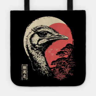 Intense Ostrich Portrait Vintage Japanese Art Tote