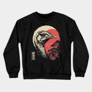 Intense Ostrich Portrait Vintage Japanese Art Crewneck Sweatshirt