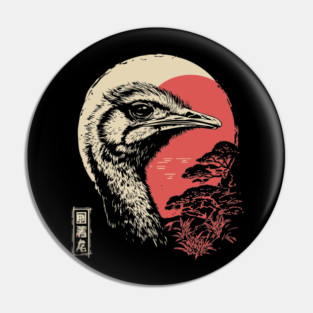 Intense Ostrich Portrait Vintage Japanese Art Pin