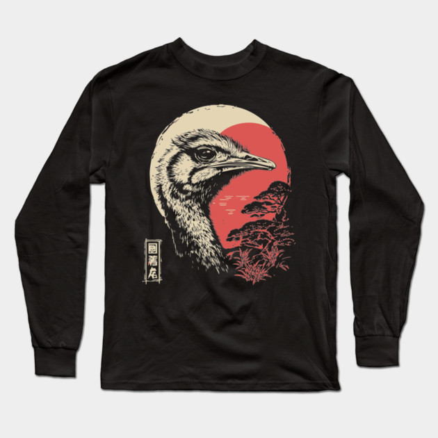 Intense Ostrich Portrait Vintage Japanese Art Long Sleeve T-Shirt by TuncGK