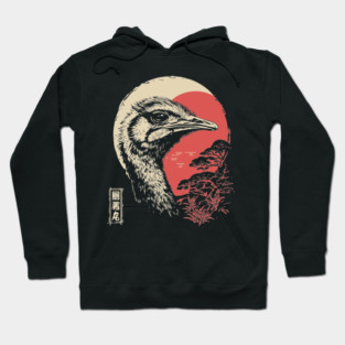 Intense Ostrich Portrait Vintage Japanese Art Hoodie