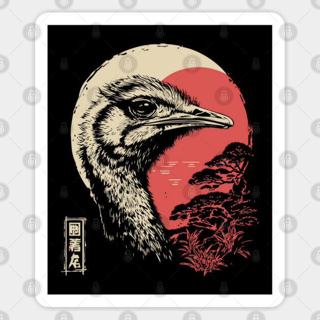 Intense Ostrich Portrait Vintage Japanese Art Sticker by TuncGK