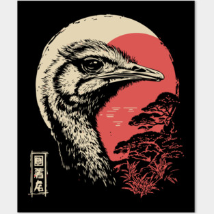 Intense Ostrich Portrait Vintage Japanese Art Posters and Art