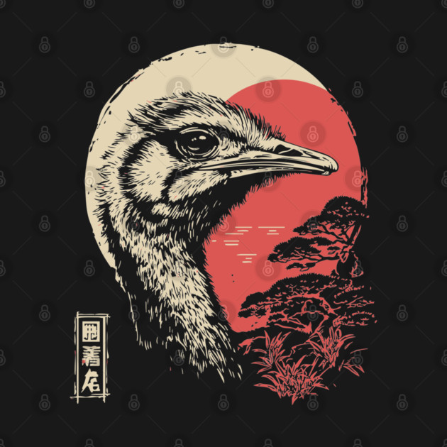 Intense Ostrich Portrait Vintage Japanese Art by TuncGK